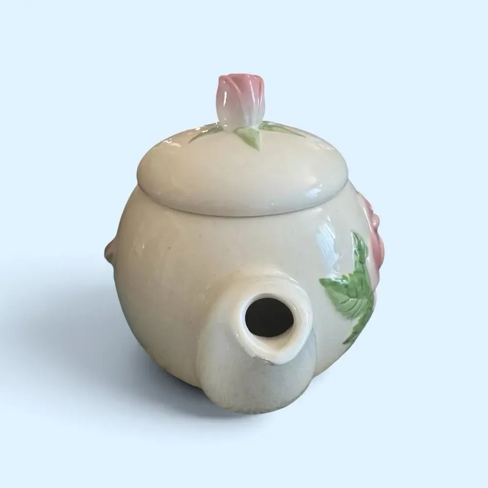 Teleflora 3D Soft Pink Rose Pattern Teapot Branch Handle 1980’s Flaws